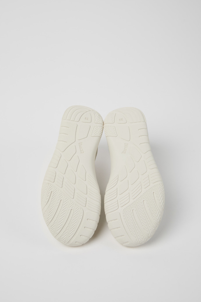 The soles of Peu Path White Textile and Leather Sneakers for kids.