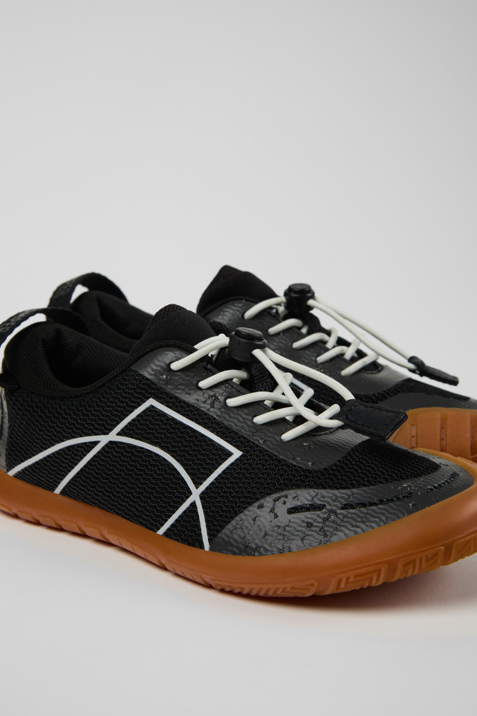 Close-up view of Peu Path Black Textile and Leather Sneakers for kids.