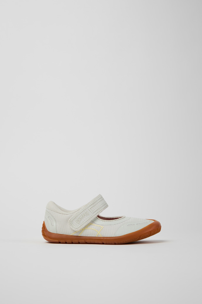 Side view of Peu Path White Textile and Leather Shoes for kids.