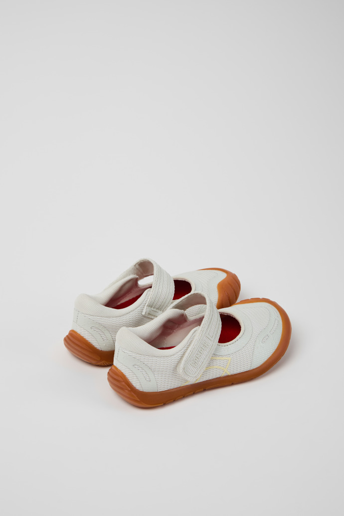 Back view of Peu Path White Textile and Leather Shoes for kids.