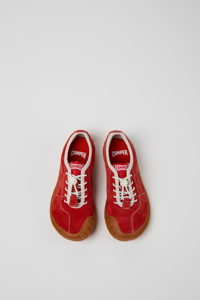 Overhead view of Peu Path Red Nubuck Sneakers for kids.