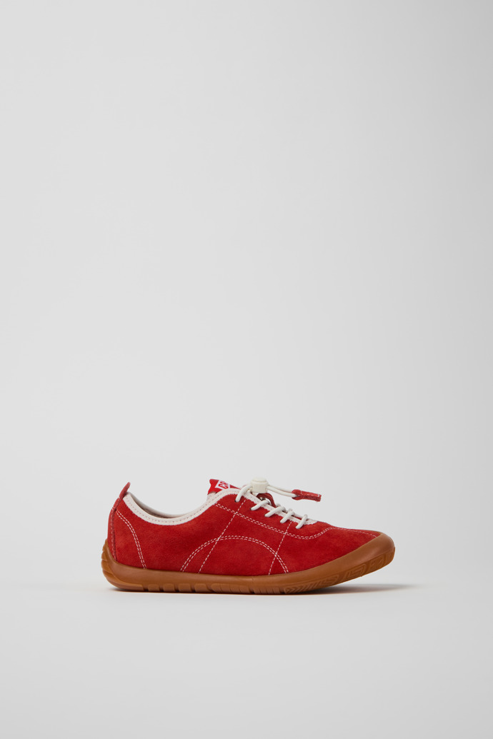 Side view of Peu Path Red Nubuck Sneakers for kids.