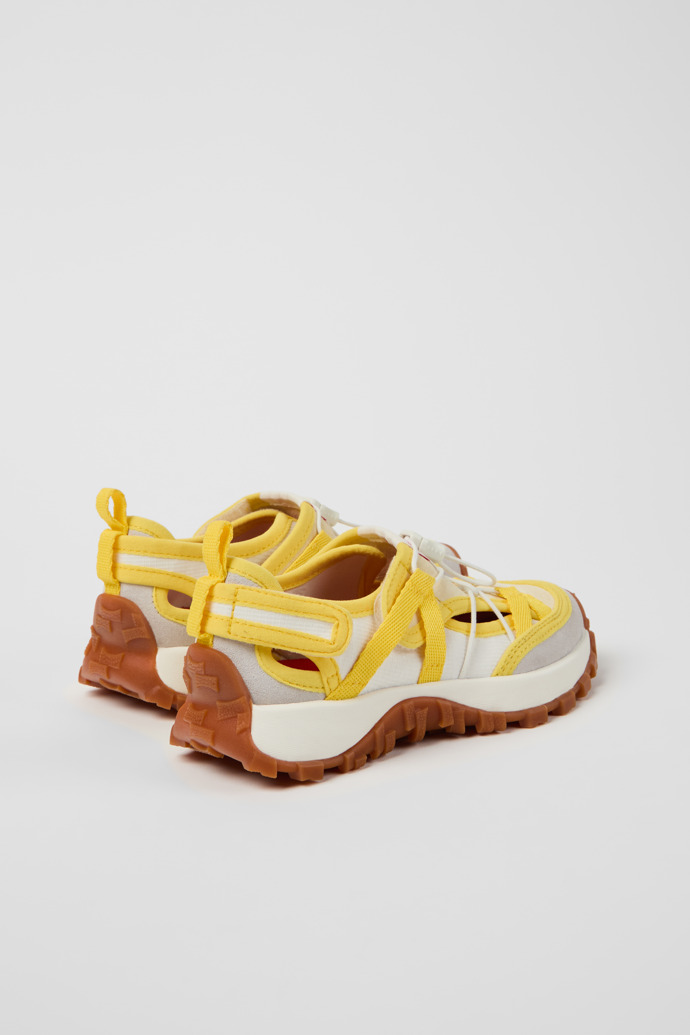 Back view of Drift Trail White and Yellow Textile and Nubuck Semi-Open Shoes for kids.