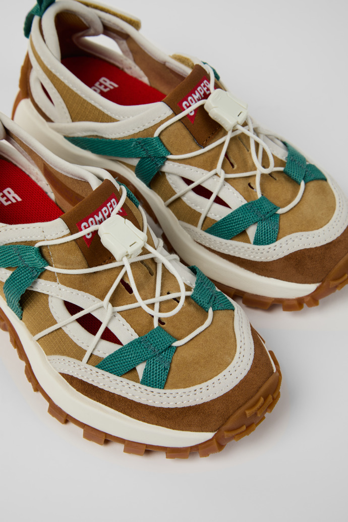 Close-up view of Drift Trail Multicolor Textile and Nubuck Leather Semi-Open Shoes for kids.