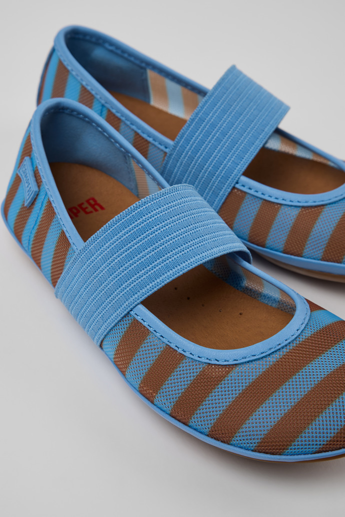 Close-up view of Right Blue Textile and Leather Ballerinas for kids.