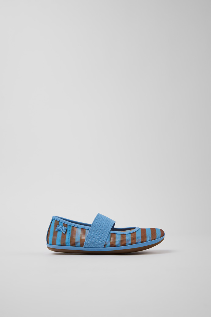 Side view of Right Blue Textile and Leather Ballerinas for kids.