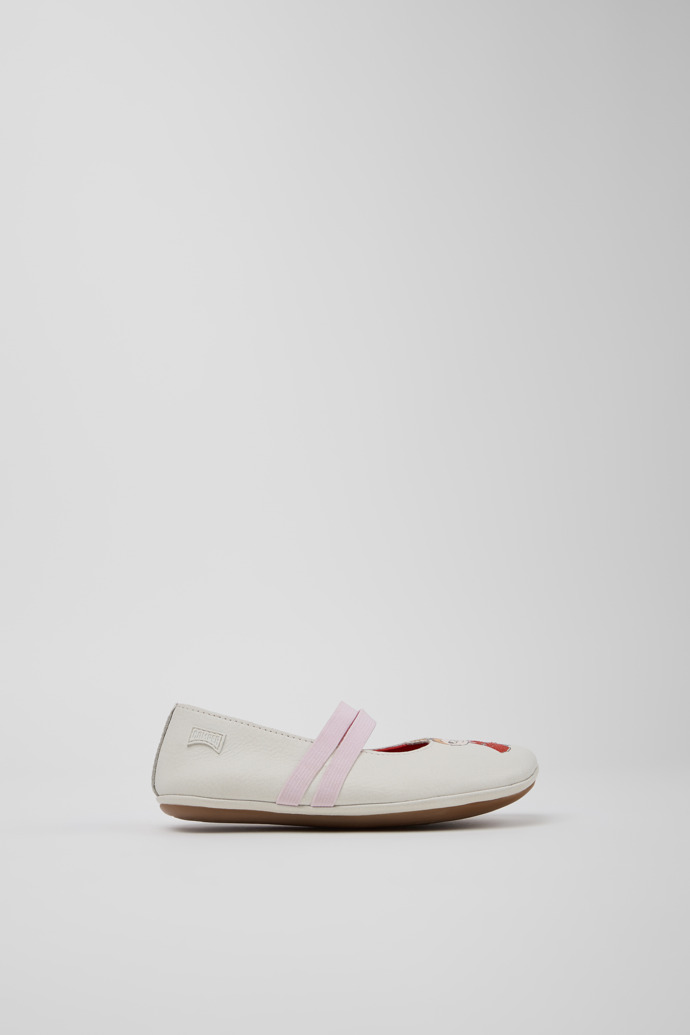 Side view of Twins White Leather Ballerinas for Kids.