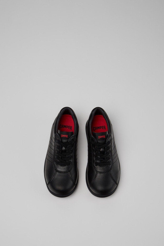 Overhead view of Pelotas Black Leather Shoes for Children.