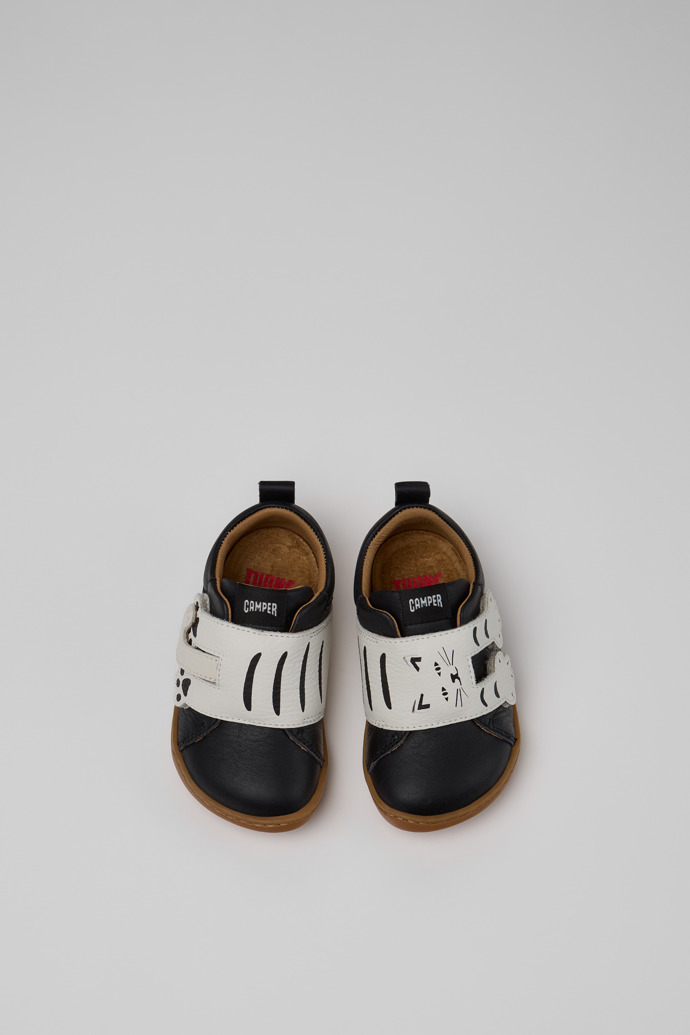 Overhead view of Twins Black and White Leather Sneakers for Children.
