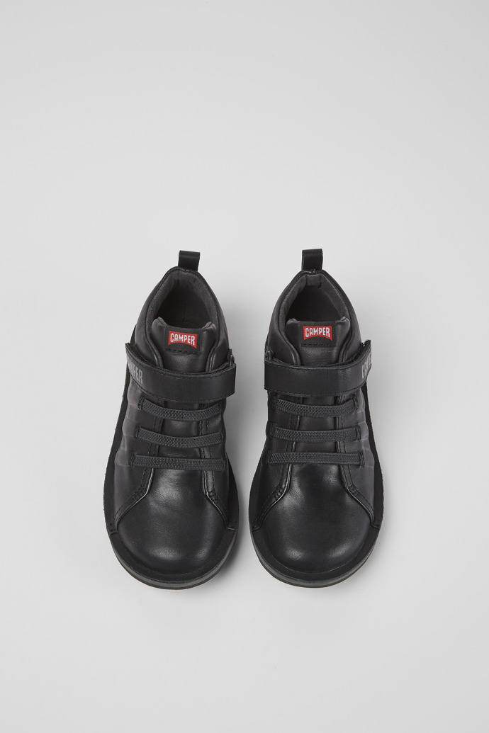 Overhead view of Beetle Black leather boots