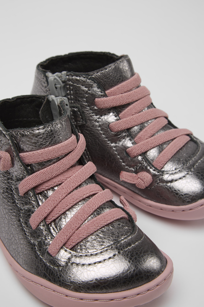 Close-up view of Peu Silver leather boots