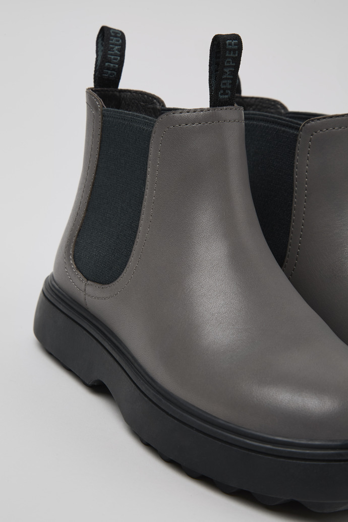 Close-up view of Norte Grey leather boots for kids