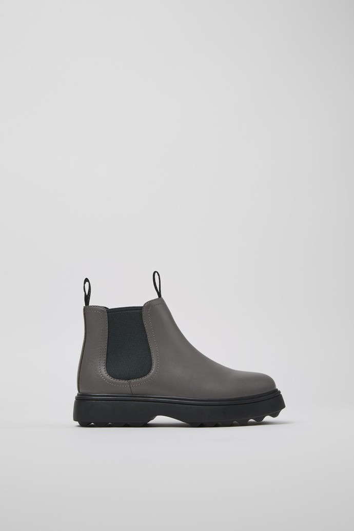 Side view of Norte Grey leather boots for kids