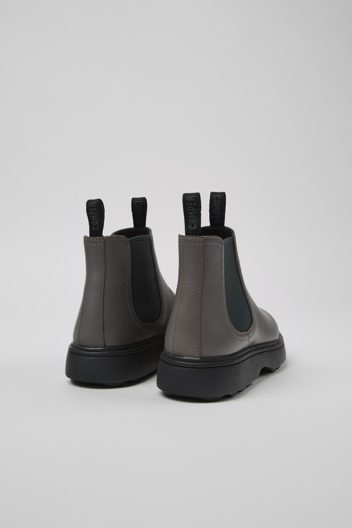 Back view of Norte Grey leather boots for kids