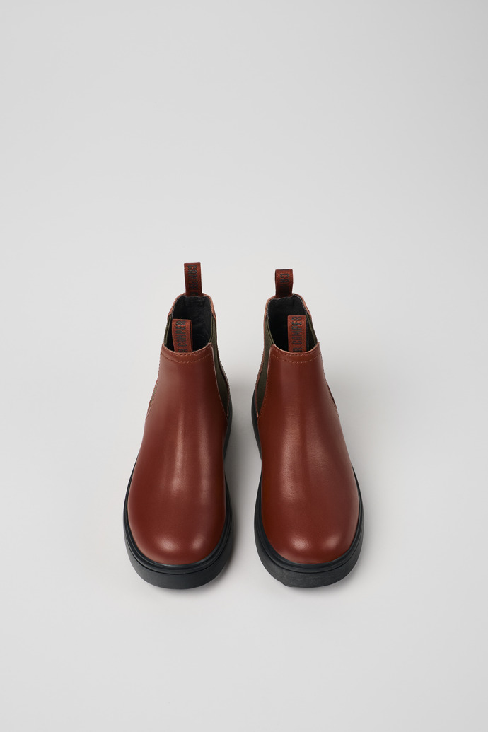 Overhead view of Norte Brown-red leather boots for kids