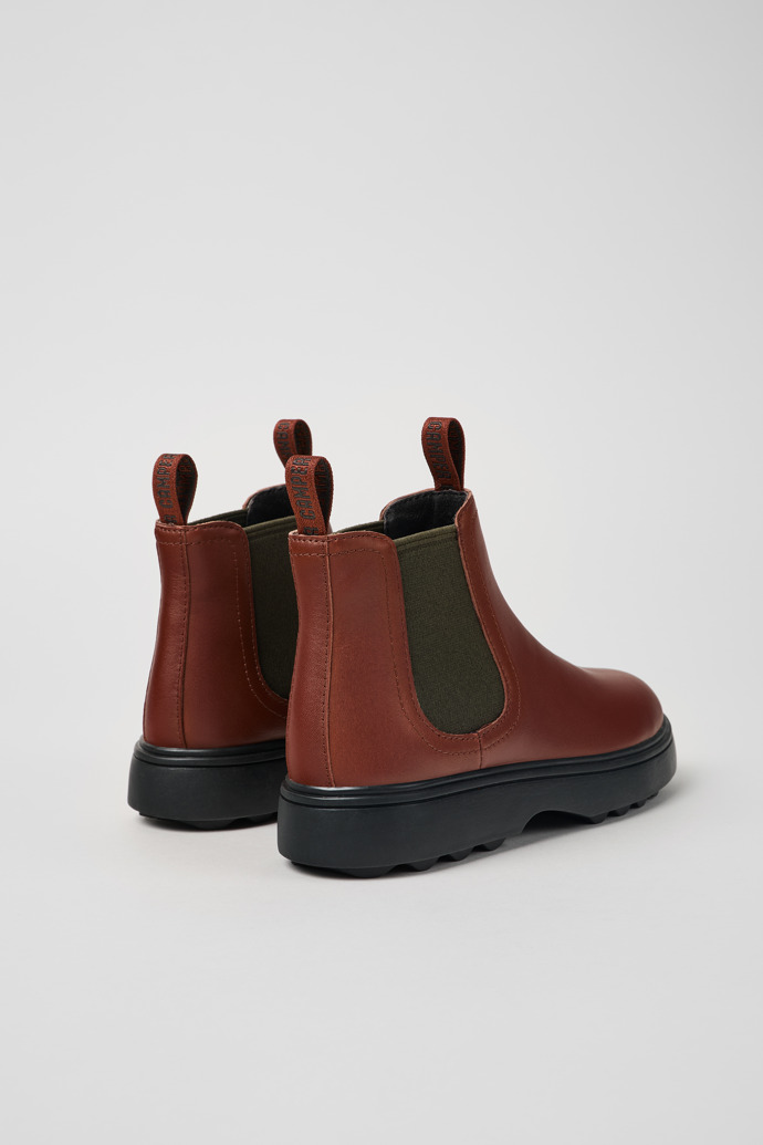 Back view of Norte Brown-red leather boots for kids