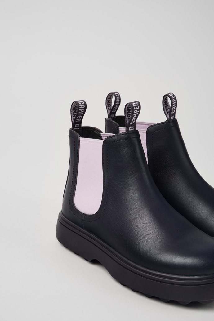 Close-up view of Norte Purple leather boots for kids