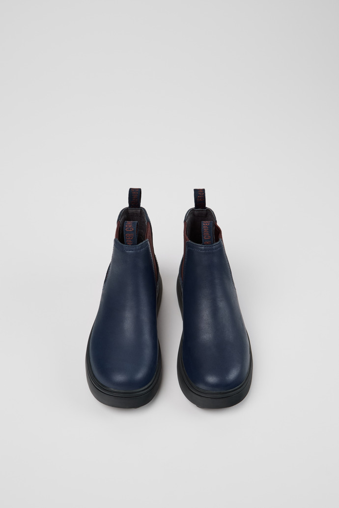 Overhead view of Norte Blue Leather Ankle Boots for Kids.