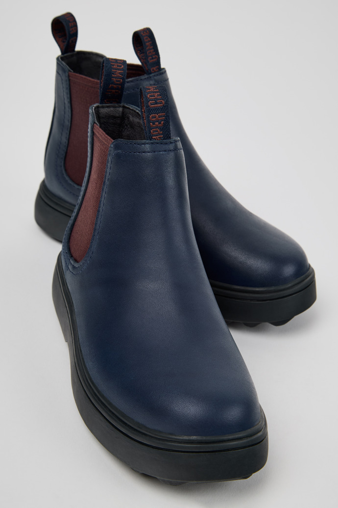 Close-up view of Norte Blue Leather Ankle Boots for Kids.