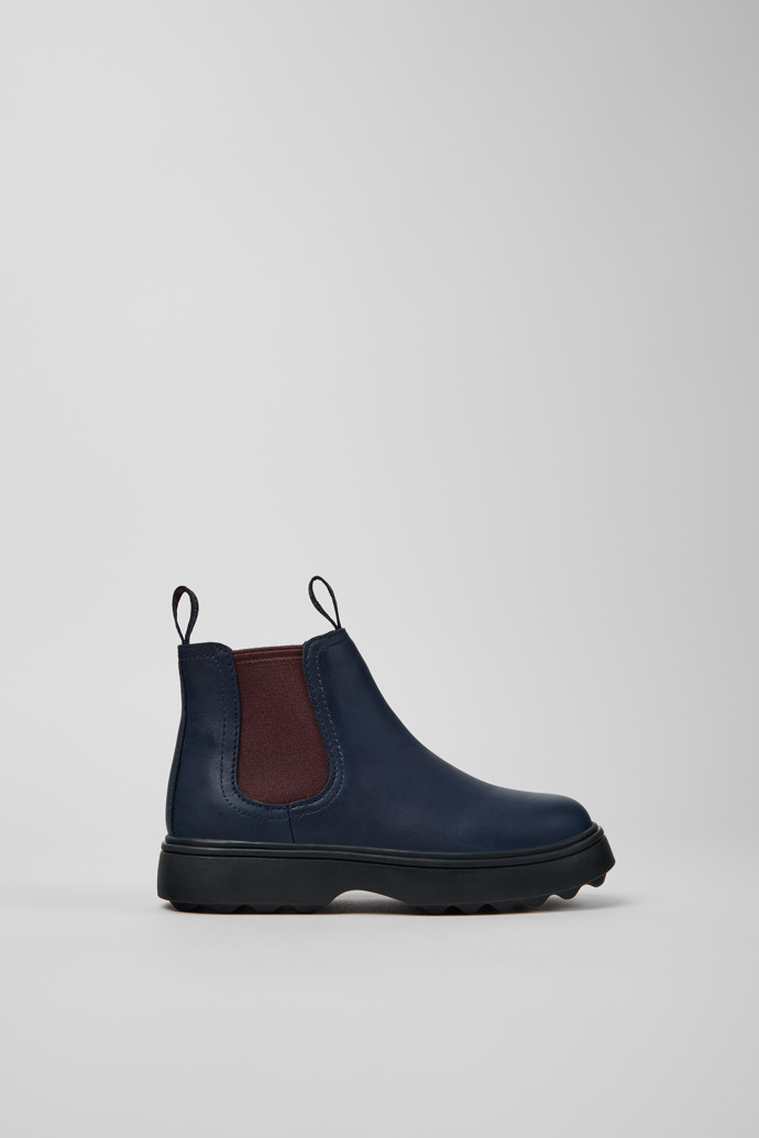 Side view of Norte Blue Leather Ankle Boots for Kids.