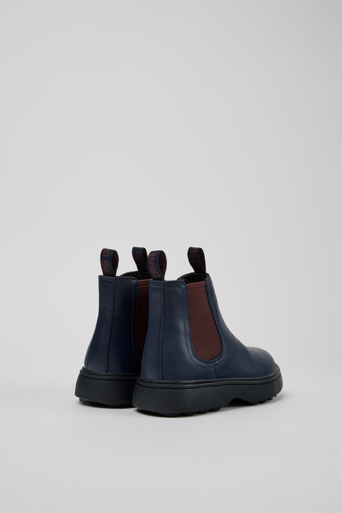 Back view of Norte Blue Leather Ankle Boots for Kids.