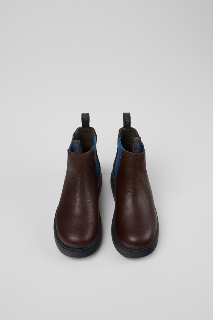 Overhead view of Norte Brown Leather Ankle Boots for Kids.