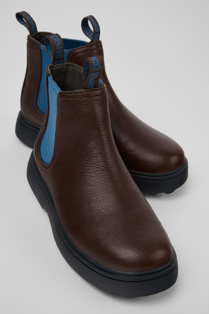 Close-up view of Norte Brown Leather Ankle Boots for Kids.
