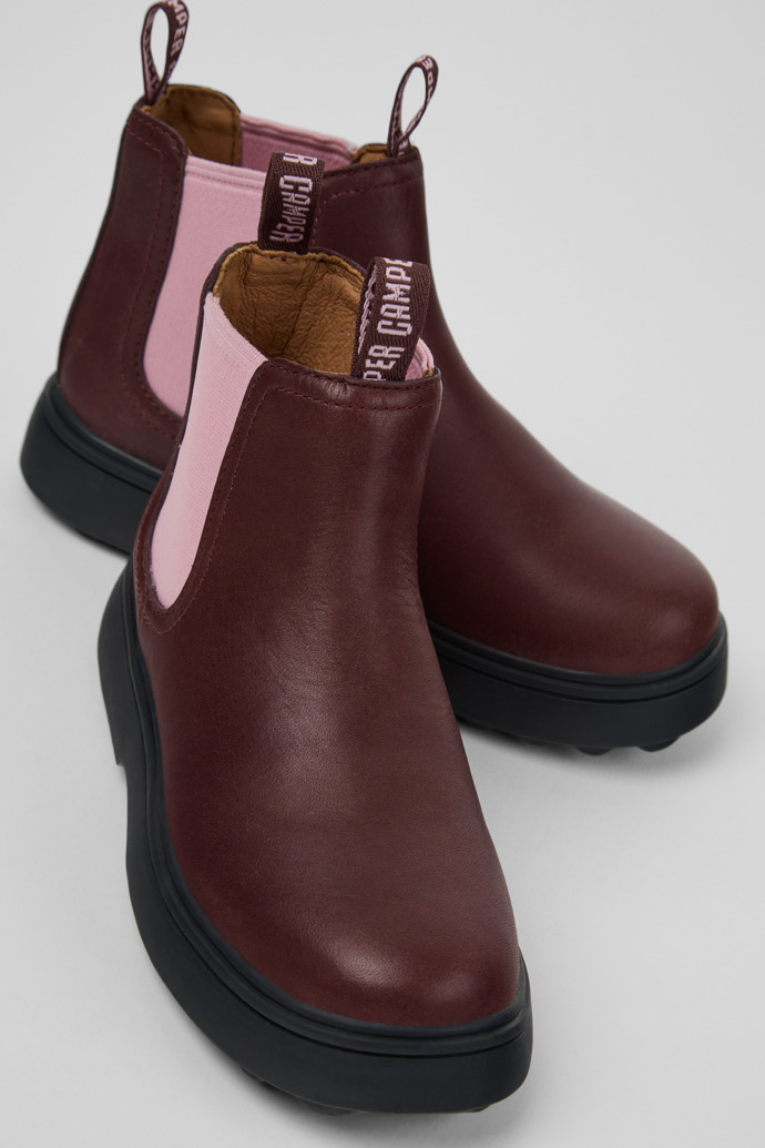 Norte Botines de piel burdeos para niños.