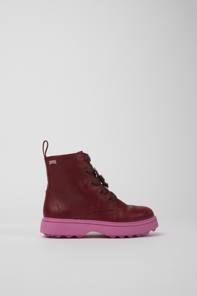 Side view of Twins Burgundy and pink leather lace-up boots
