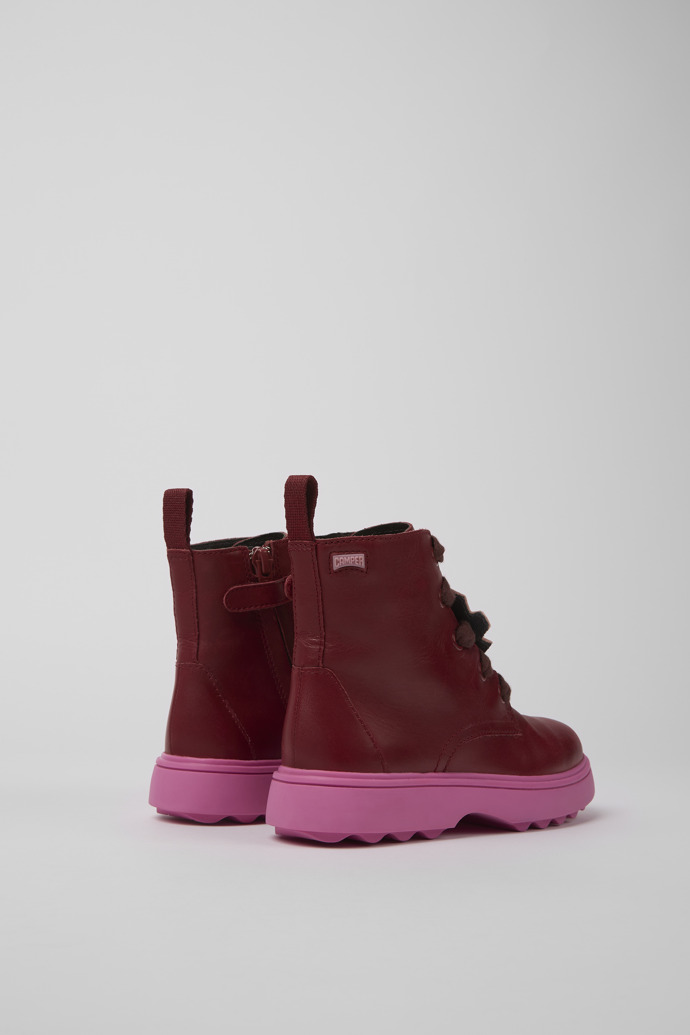 Back view of Twins Burgundy and pink leather lace-up boots
