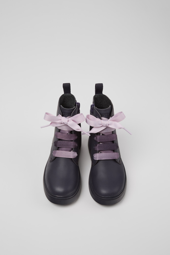 Overhead view of Norte Purple leather ankle boots for kids