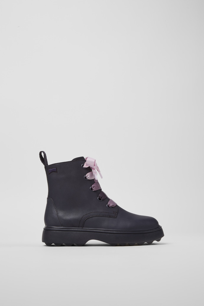 Side view of Norte Purple leather ankle boots for kids