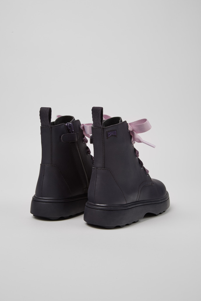 Back view of Norte Purple leather ankle boots for kids