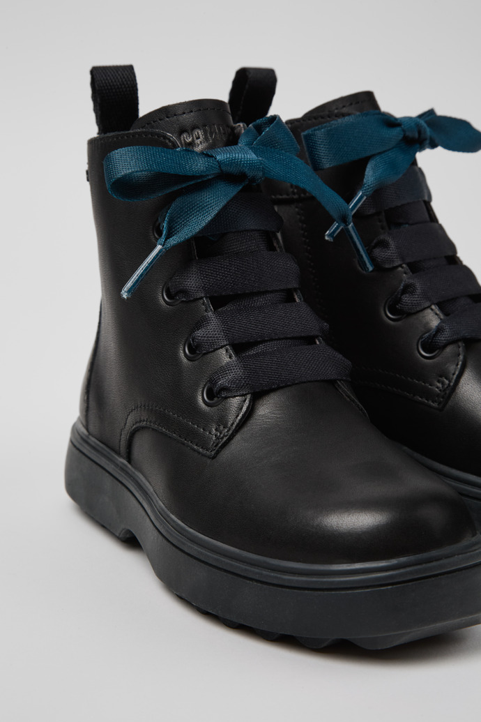 Close-up view of Norte Black leather ankle boots for kids