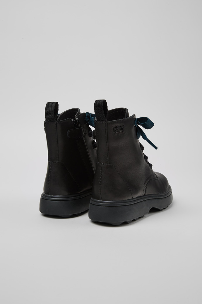 Back view of Norte Black leather ankle boots for kids