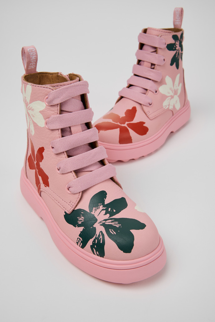 Close-up view of Twins Multicolor Leather Ankle Boots for Kids.