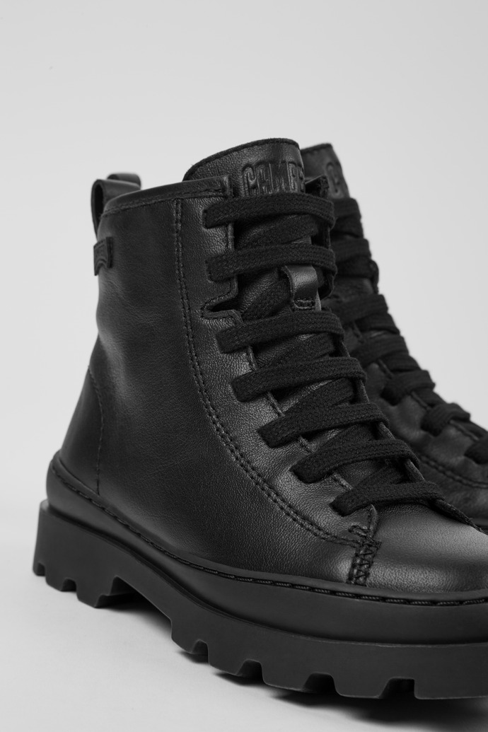 Close-up view of Brutus Black leather ankle boots for kids