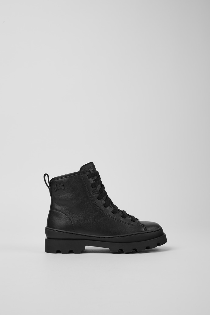 Side view of Brutus Black leather ankle boots for kids
