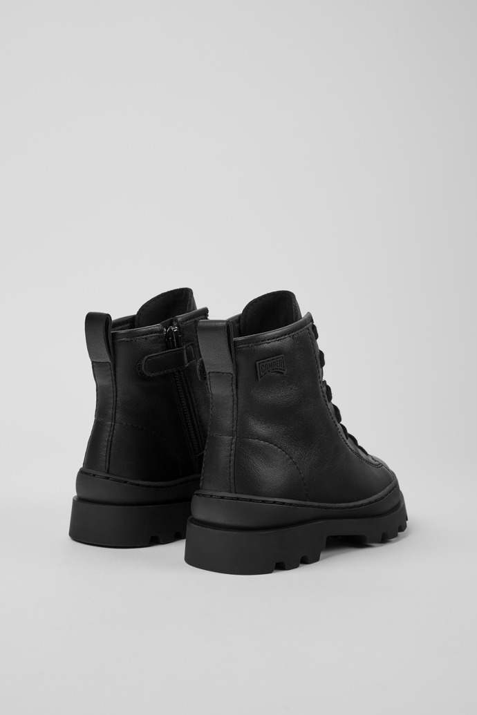 Back view of Brutus Black leather ankle boots for kids