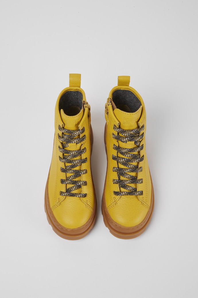 Overhead view of Brutus Yellow lace up leather boots