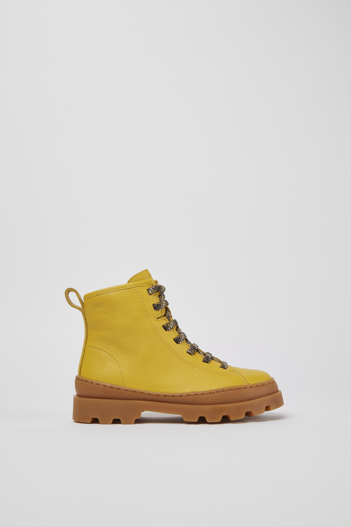 Side view of Brutus Yellow lace up leather boots