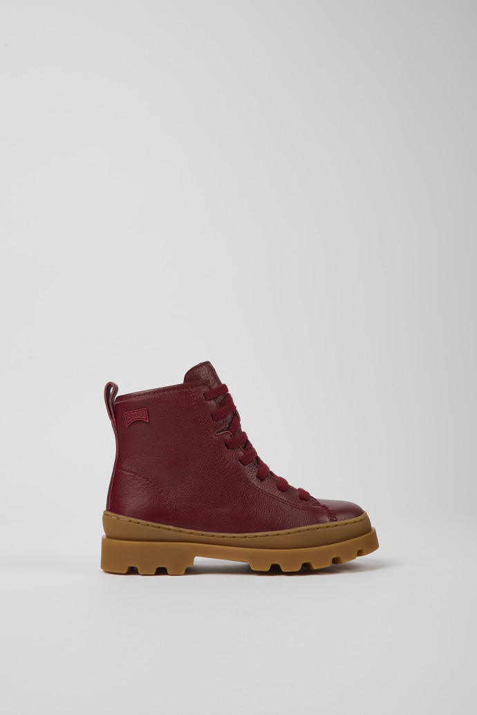 Image of Side view of Brutus Burgundy leather lace-up boots