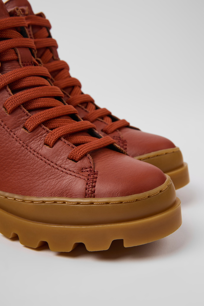 Close-up view of Brutus Red leather ankle boots for kids