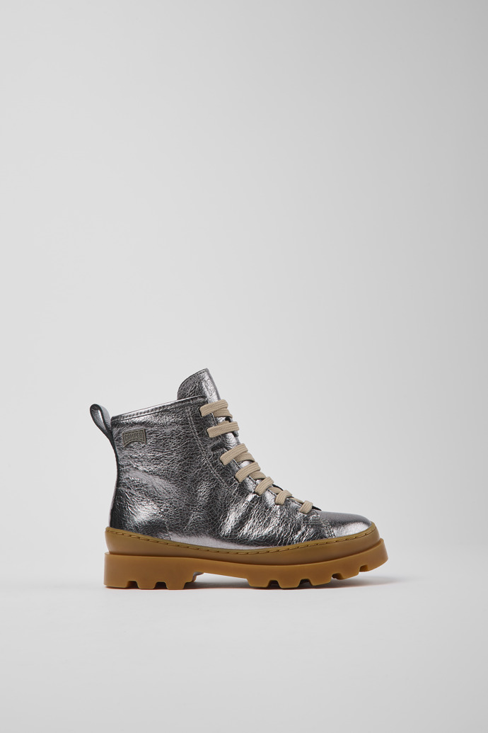 Image of Side view of Brutus Gray leather ankle boots for kids