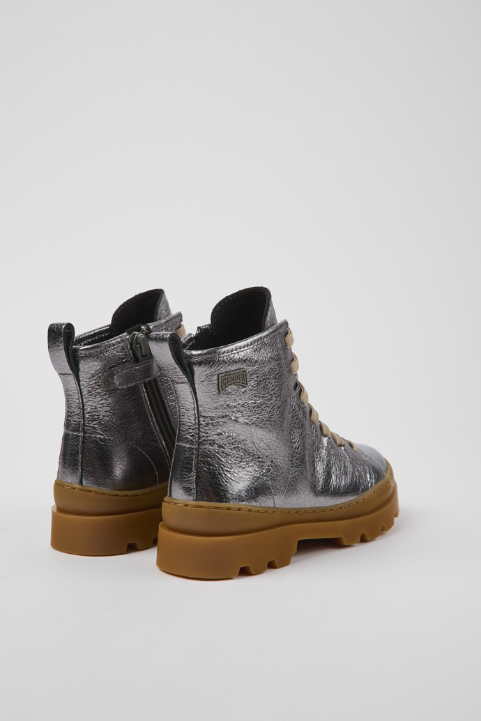 Back view of Brutus Gray leather ankle boots for kids