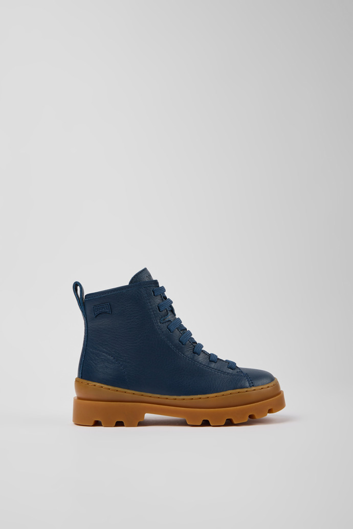 Side view of Brutus Dark blue leather ankle boots for kids