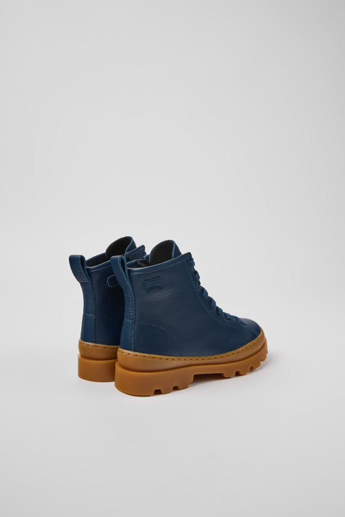Back view of Brutus Dark blue leather ankle boots for kids