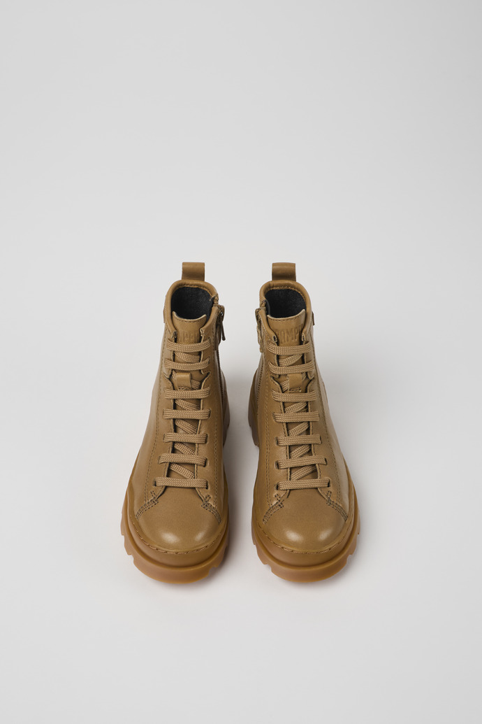 Overhead view of Brutus Brown leather ankle boots for kids