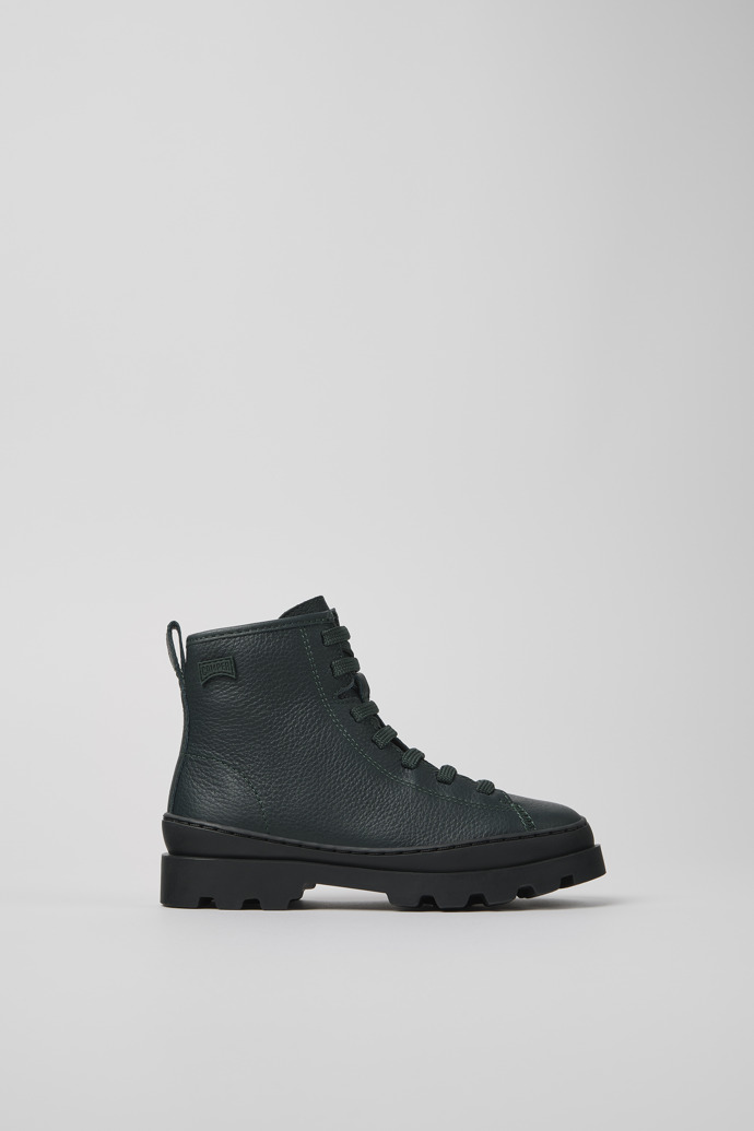 Image of Side view of Brutus Dark green leather ankle boots for kids