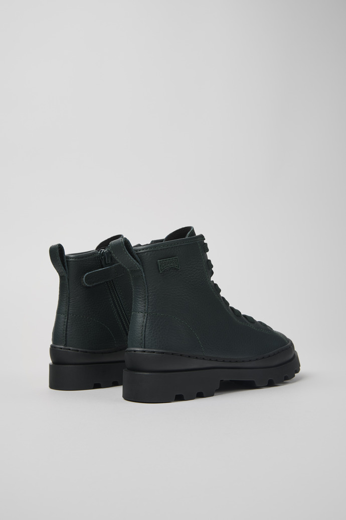 Back view of Brutus Dark green leather ankle boots for kids